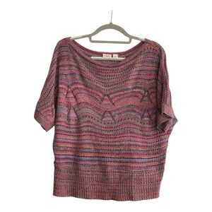 Cato Multi-colored Open Knit Sweater Women's Boho Dolman Sleeve Size Large